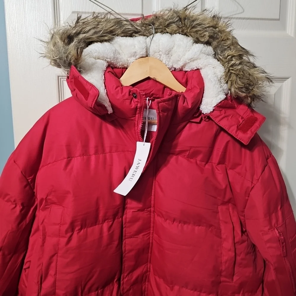 JAWERU Winter Parka Water Resistant Thick Removable Faux-Fur Hood Unisex XXL NEW